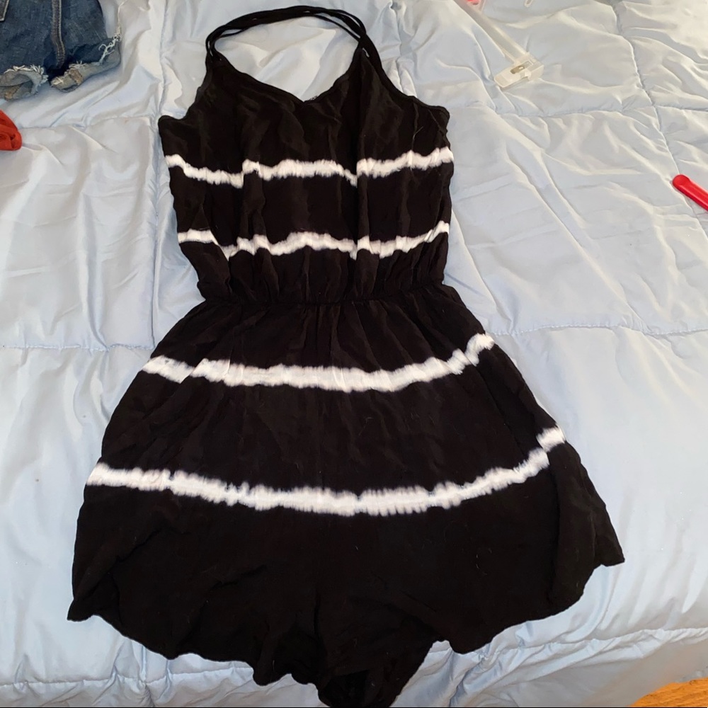 Black and white tye dye romper cross back